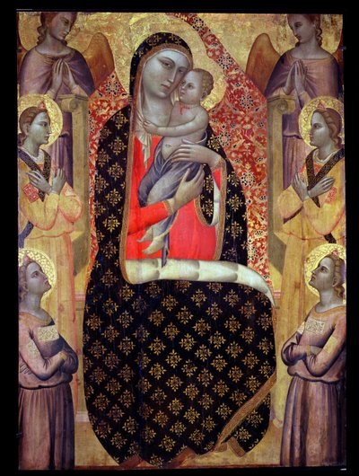 Madonna and child enthroned with six angels by Allegretto Nuzi